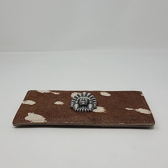 Genuine Cowhide Leather Folded Wallet with Native Chief Emblem - Handcrafted - Picture 2 of 7